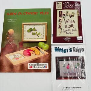 Wine Cheese Board Happy Hour Cocktails Martini Cross Stitch Chart Pattern Lot